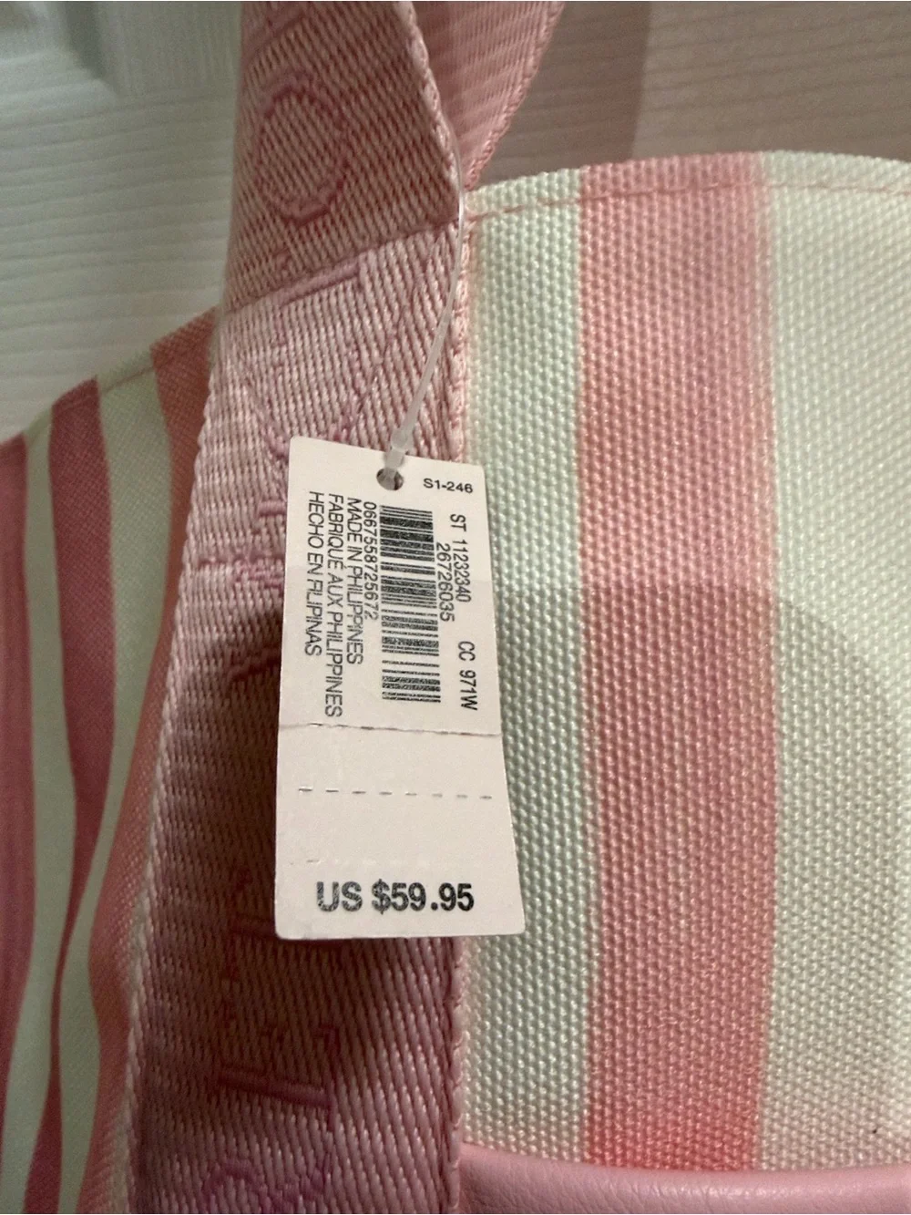 Victoria's Secret Pink and White Striped Canvas Tote with Front Pocket